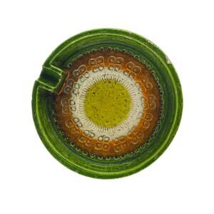 Bitossi Italy Attributed Ashtray 6" Green and Yellow, Single Rest, Stamped B